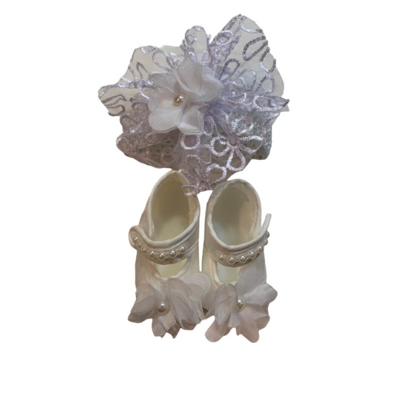 Βρεφικό Σετ Παπούτσια & Headband - White