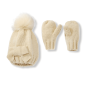 Pompon Beanie & Scarf Set - Beige