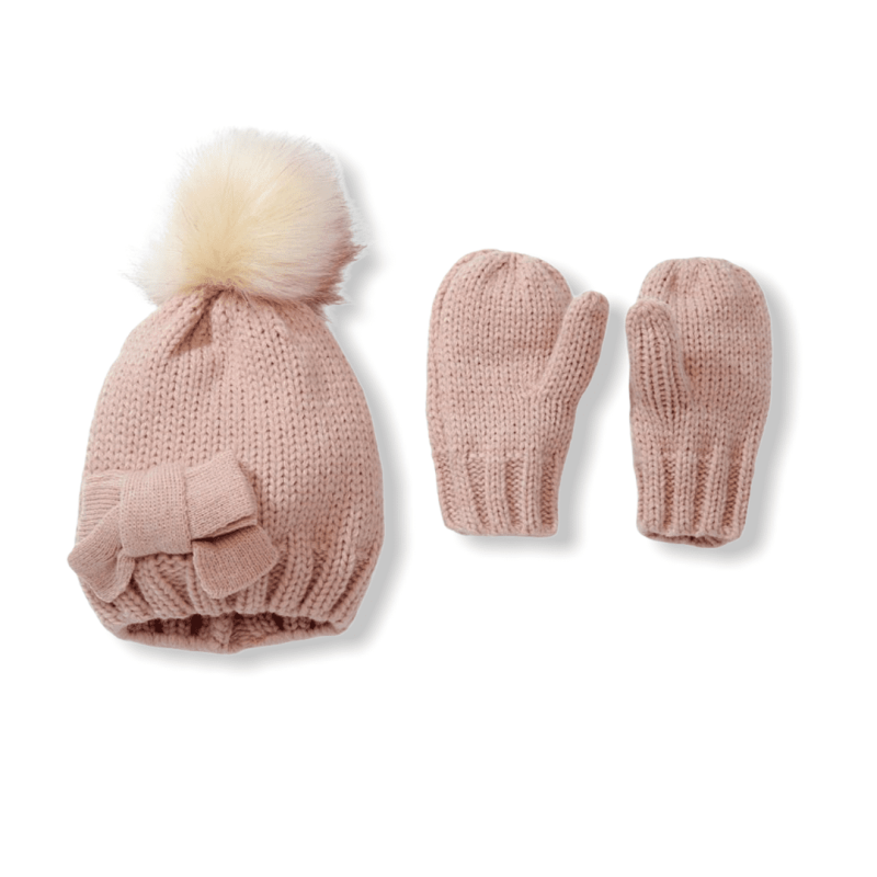 Pompon Beanie & Scarf Set - Pink
