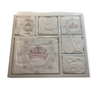 Σετ Νεογέννητου Πολυτελείας με Κορώνες Κεντημένες - L.Pink