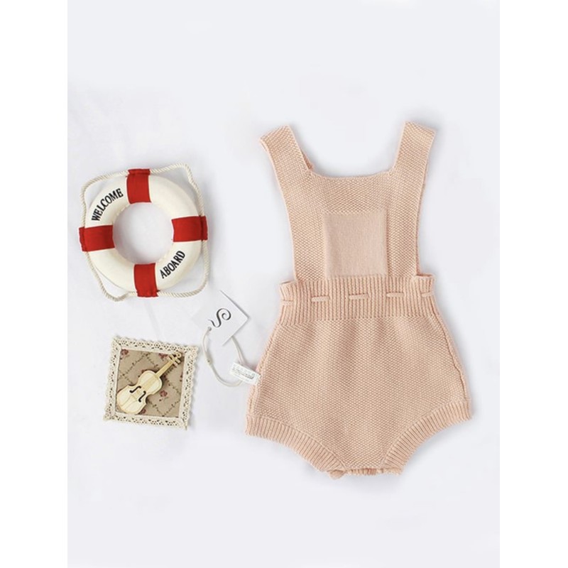 Strapped Knitted Sleeveless Bodysuit - Pink