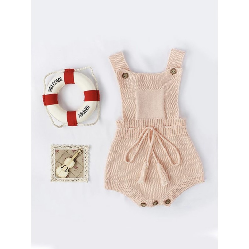 Strapped Knitted Sleeveless Bodysuit - Pink