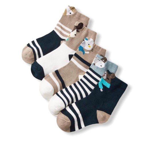 Striped Animal 5 Pack Socks - Multi Color Striped Animal 5 Pack Socks - Multi Color