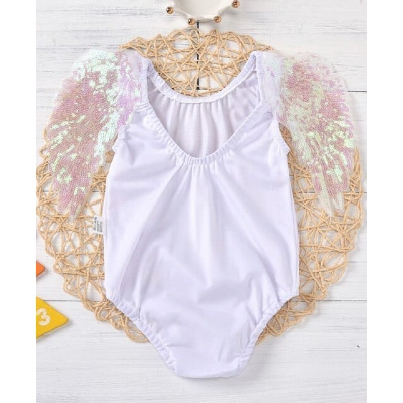 Summer Toddler Girl Swimsuit One Piece Angel Wings - White