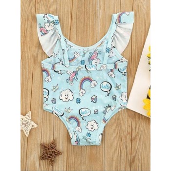 Swimsuit One Piece Unicorn Rainbow - L.Blue