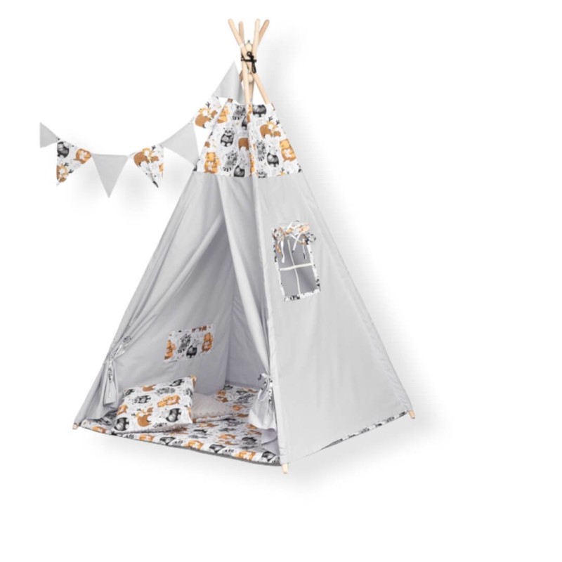 TeePee Tent - Raccoons -  Grey