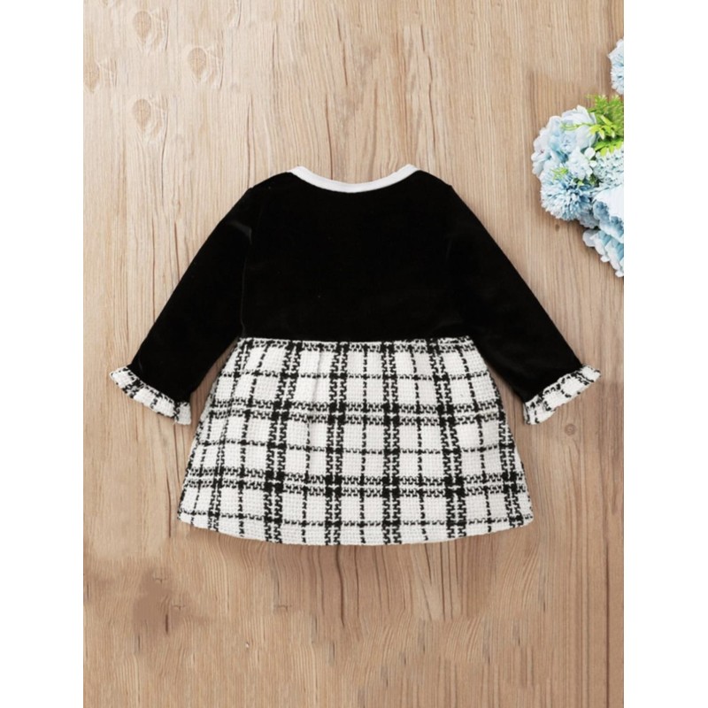 Tweed Knit Baby Dress - Black & White