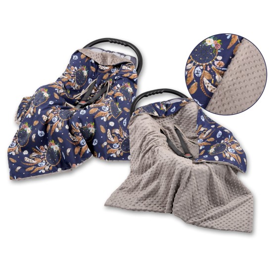 Double-sided car seat blanket for babies - dream catchers dark blue Double-sided car seat blanket for babies - dream catchers dark blue