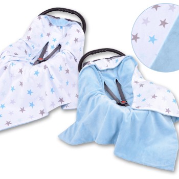 Double-sided car seat blanket for babies - gray-blau stars