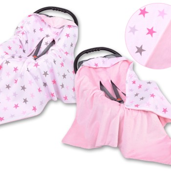 Double-sided car seat blanket for babies - gray-pink stars