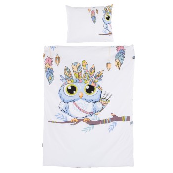 Beding set 5 pc. /Sheet, pillow case, pillow, duvet and duvet cover/ blue owl