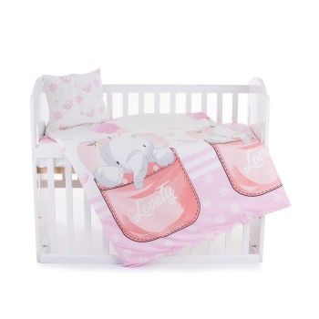 Beding set 5 pc. /Sheet, pillow case, pillow, duvet and duvet cover/ pink elephant