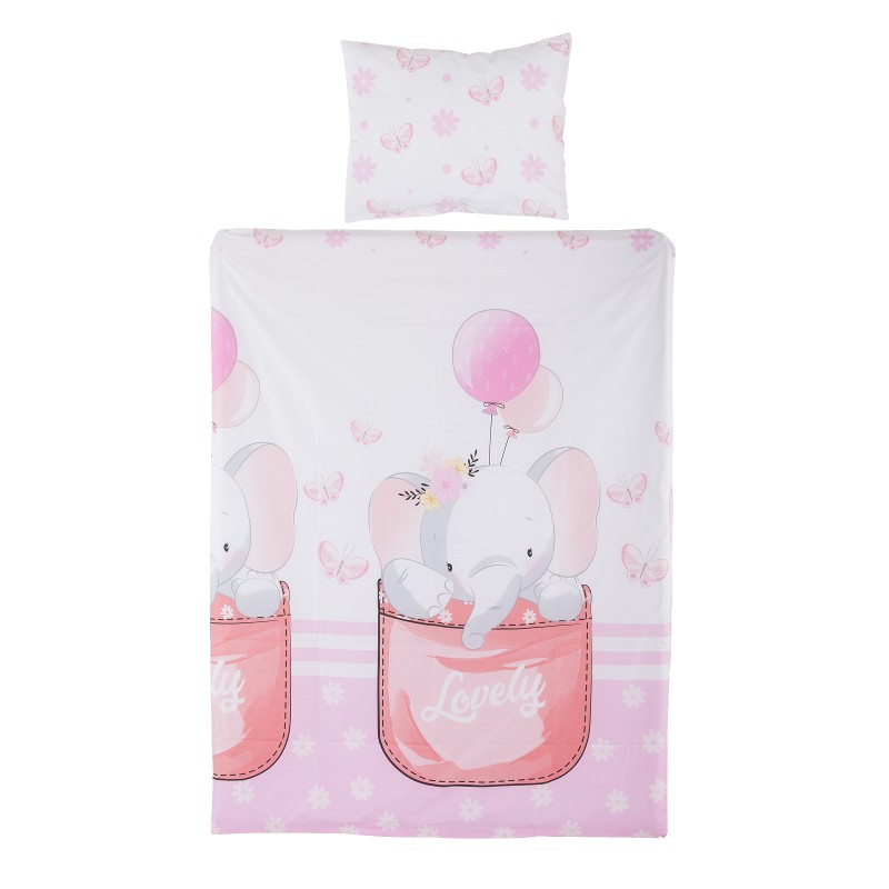 Beding set 5 pc. /Sheet, pillow case, pillow, duvet and duvet cover/ pink elephant