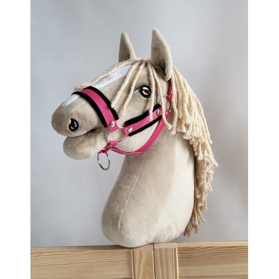 The adjustable halter for Hobby Horse A3 - dark pink with black furry The adjustable halter for Hobby Horse A3 - dark pink with black furry