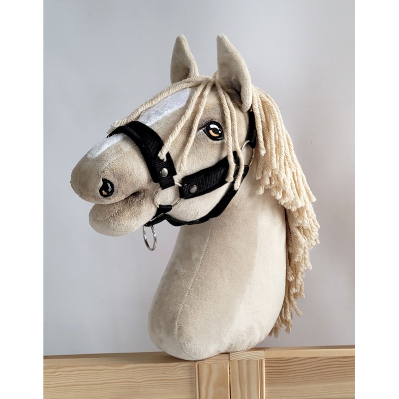 Καπίστρι από Ιμάντα Ρυθμιζόμενο για Hobby Horse A3 - black με Μαύρη Γούνα