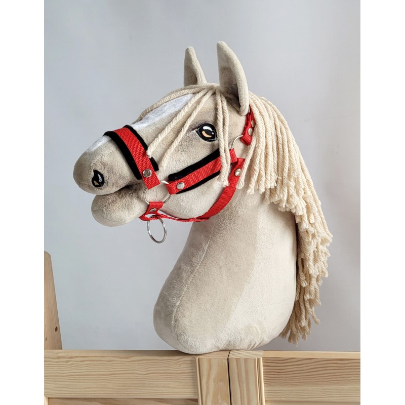 Καπίστρι από Ιμάντα Ρυθμιζόμενο για Hobby Horse A3 - red με Μαύρη Γούνα