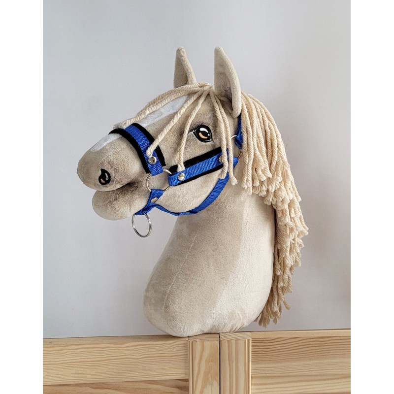 Καπίστρι από Ιμάντα Ρυθμιζόμενο για Hobby Horse A3 - blue με Μαύρη Γούνα