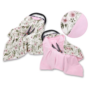 Double-sided car seat blanket for babies - peony flower pink