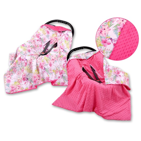 Double-sided car seat blanket - hummingbirds in flowers