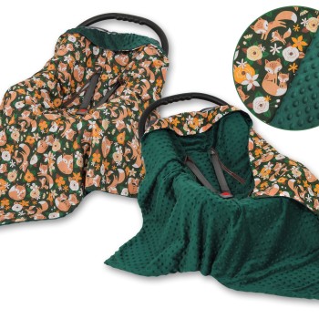Double-sided car seat blanket - fox family/green