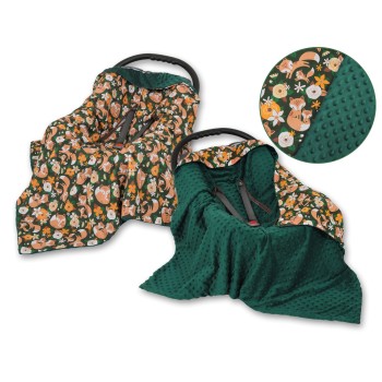 Double-sided car seat blanket - fox family/green