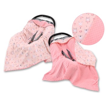 Double-sided car seat blanket - ballerinas pink/powder pink