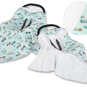 Double-sided car seat blanket - mint rabbits/white