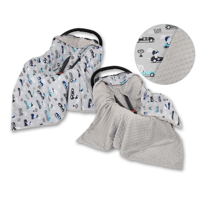 Double-sided car seat blanket - grey rabbits/grey