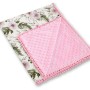 Double-sided blanket minky with pompoms - peony flower pink