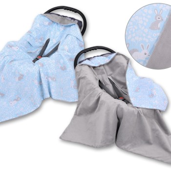 Double-sided car seat blanket - blue rabbits