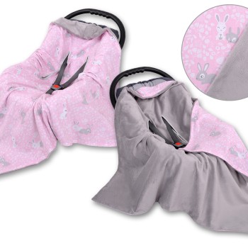 Double-sided car seat blanket - pink rabbits