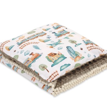 Set: Double-sided blanket minky + pillow- turquoise train