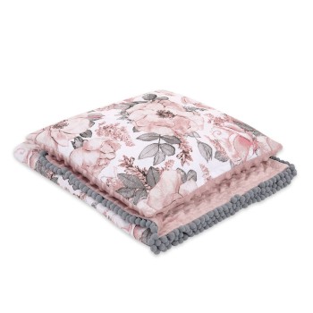 Set: Double-sided blanket minky + pillow- Sepia roses