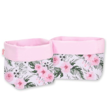 Set of 2 storage baskets - peony flower pink/pink