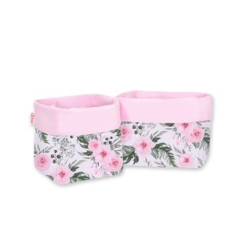 Set of 2 storage baskets - peony flower pink/pink