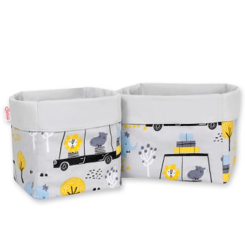 Set of 2 storage baskets - animals in cars gray