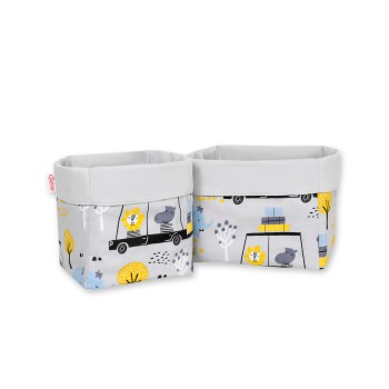 Set of 2 storage baskets - animals in cars gray