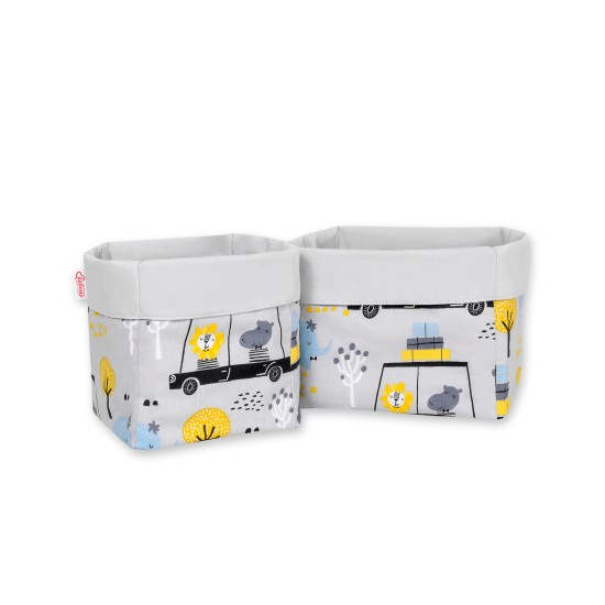 Set of 2 storage baskets - animals in cars gray Set of 2 storage baskets - animals in cars gray