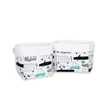 Set of 2 storage baskets - gray and turquoise cars