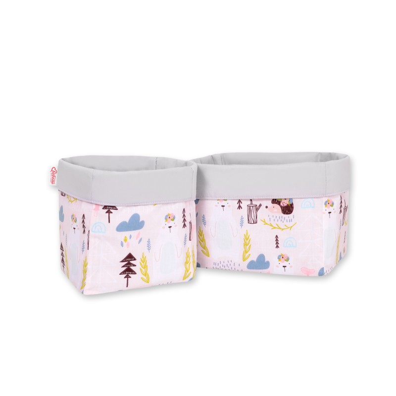 Set of 2 storage baskets - pink hedgehogs
