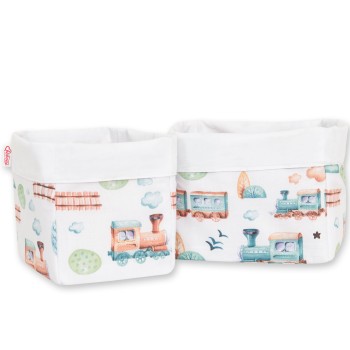 Set of 2 storage baskets - Turquoise train
