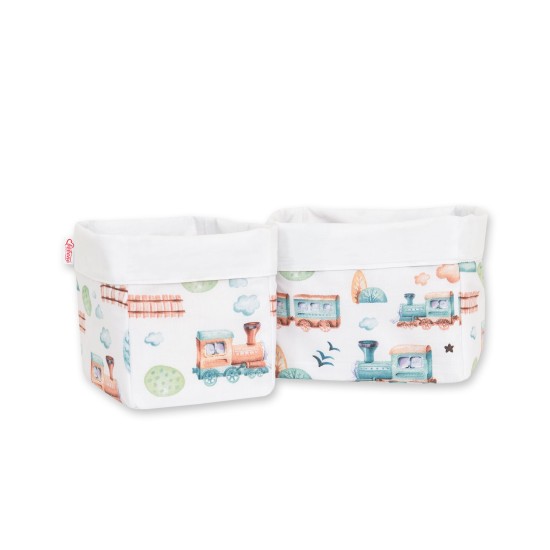 Set of 2 storage baskets - Turquoise train Set of 2 storage baskets - Turquoise train