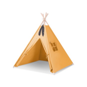 Teepee tent + decorative feathers- honey yellow