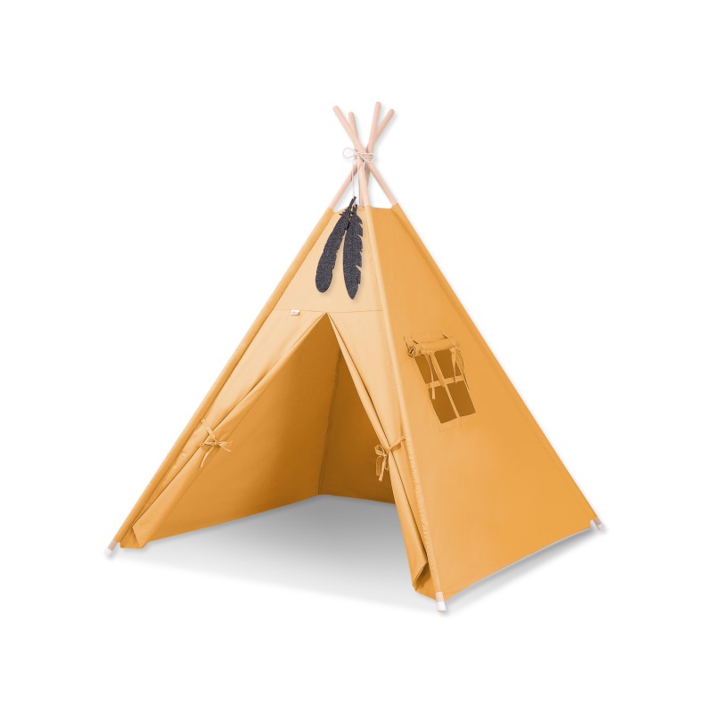 Teepee tent + decorative feathers- honey yellow