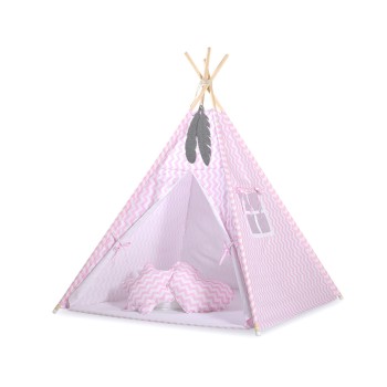 Teepee tent + decorative feathers- Chevron pink