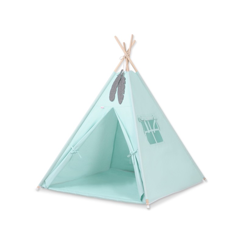 Teepees tent for kids +play mat + decorative feathers - mint