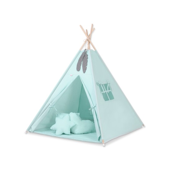 Παιδική Σκηνή - Teepee + Χαλάκι + Μαξιλάρια + Διακοσμητικά Φτερά - mint