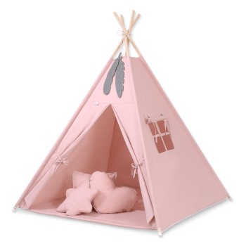 Παιδική Σκηνή - Teepee + Χαλάκι + Μαξιλάρια + Διακοσμητικά Φτερά - pastel pink