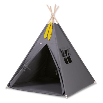 Teepees tent for kids +play mat + decorative feathers - anthracite