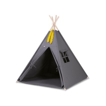 Teepee tent for kids +play mat + decorative feathers - anthracite